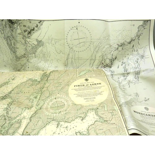 267 - THREE VINTAGE MAPS- BURROW HEAD TO LIVERPOOL 1826, FIRTH OF LORNE AND MORCAMBE BAY, CORONATION PAPER... 