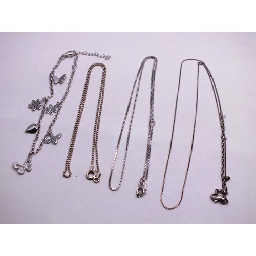 292 - THREE SILVER CHAINS AND A SILVER BRACELET