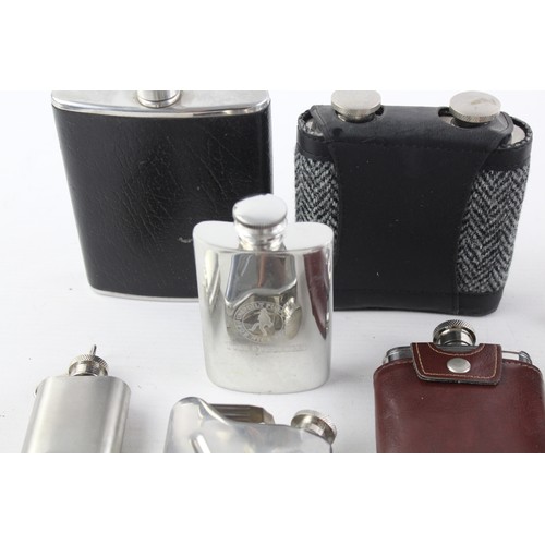 421 - 13 x Vintage BREWERIANA Hip Flasks Inc. Leather, Novelty, Sheffield Mini