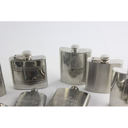 437 - 14 x Vintage BREWERIANA Hip Flasks Inc. Pewter, Stainless Steel, Engraved Etc