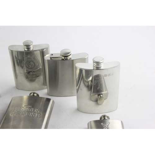 437 - 14 x Vintage BREWERIANA Hip Flasks Inc. Pewter, Stainless Steel, Engraved Etc