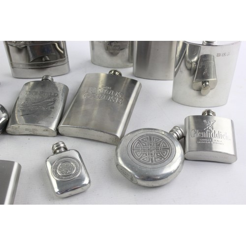 437 - 14 x Vintage BREWERIANA Hip Flasks Inc. Pewter, Stainless Steel, Engraved Etc