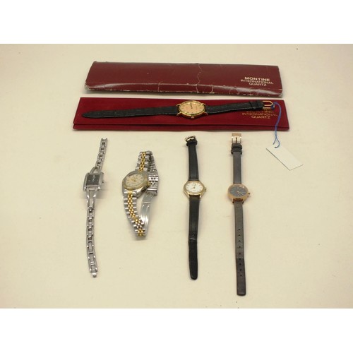 315 - 5x ASSORTED WRISTWATCHES TO INCLUDE MONTINE QUARTZ WATCH IN SLEEVE, SKAGEN, SEKONDA, ACCURIST AND GU... 