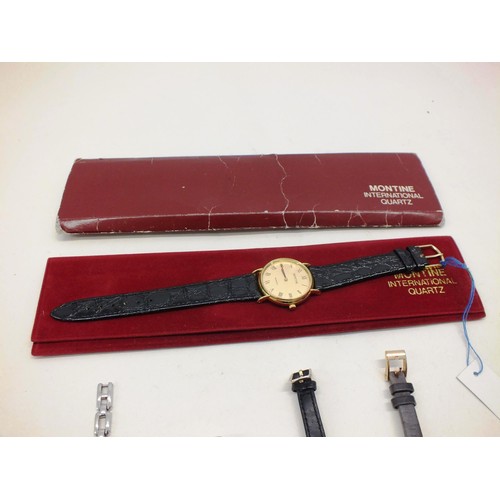 315 - 5x ASSORTED WRISTWATCHES TO INCLUDE MONTINE QUARTZ WATCH IN SLEEVE, SKAGEN, SEKONDA, ACCURIST AND GU... 