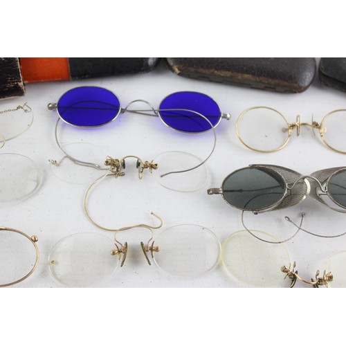 453 - 12 x Antique / Vintage SPECTACLES & SUNGLASSES Inc Rolled Gold, Cased Etc