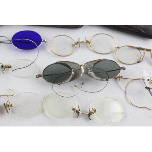 453 - 12 x Antique / Vintage SPECTACLES & SUNGLASSES Inc Rolled Gold, Cased Etc