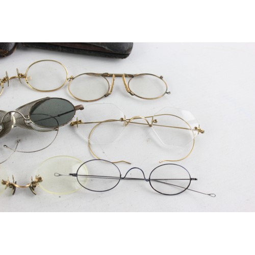 453 - 12 x Antique / Vintage SPECTACLES & SUNGLASSES Inc Rolled Gold, Cased Etc