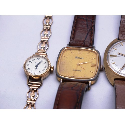 328 - SIX GENTS/LADIES WATCHES INCLUDES LADIES SEKONDA ROLLED GOLD, MARCASITE AND DELVINA GENEVE