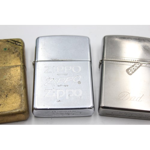 457 - 3 x Assorted ZIPPO Lighters Inc Vintage, Brass, Engraved, Plain Etc