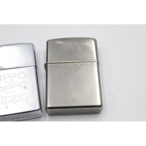 457 - 3 x Assorted ZIPPO Lighters Inc Vintage, Brass, Engraved, Plain Etc