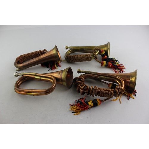 458 - 4 x Vintage Brass & Copper Bugles