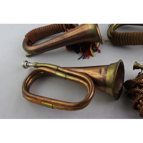 458 - 4 x Vintage Brass & Copper Bugles