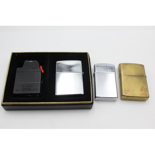 465 - 3 x Assorted ZIPPO Lighters Inc Vintage, Boxed, Slimline, Brass Etc