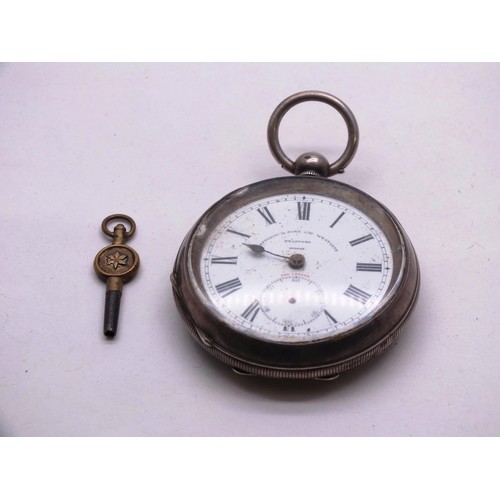 332 - ANTIQUE 925 SILVER POCKET WATCH AND KEY FATTORINI AND SONS BRADFORD