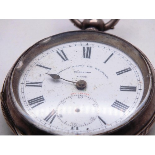 332 - ANTIQUE 925 SILVER POCKET WATCH AND KEY FATTORINI AND SONS BRADFORD