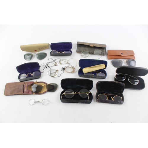 473 - 14 x Antique / Vintage SPECTACLES & SUNGLASSES Inc Rolled Gold, Cased Etc