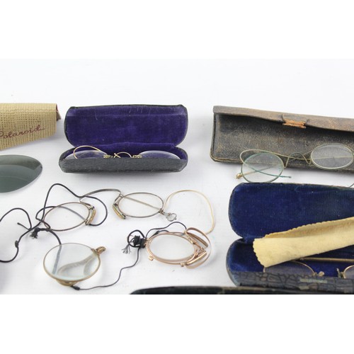 473 - 14 x Antique / Vintage SPECTACLES & SUNGLASSES Inc Rolled Gold, Cased Etc