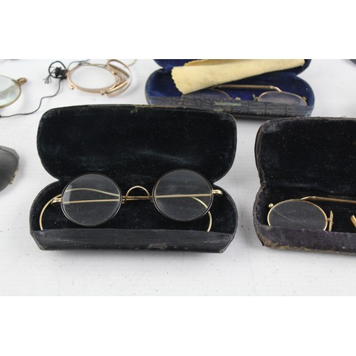 473 - 14 x Antique / Vintage SPECTACLES & SUNGLASSES Inc Rolled Gold, Cased Etc