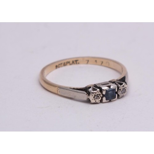 345 - 9CT AND PLATINUM DIAMOND AND SAPPHIRE RING SIZE M- 1.4G