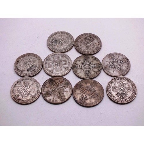 366 - 10 x PRE 1947 SILVER FLORINS