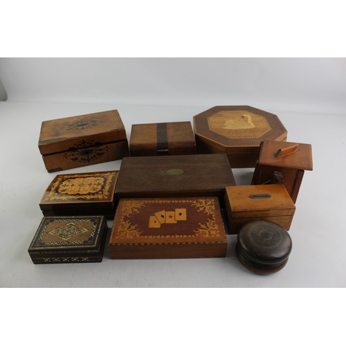 490 - 10 x Vintage Decorative WOODEN Boxes Inc Marquetry, Parquetry, Painted Etc