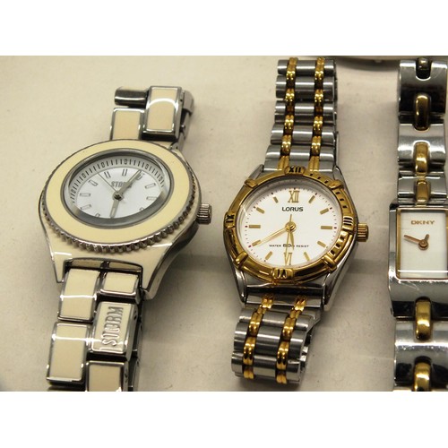 389 - 5x ASSORTED LADIES WATCHES TO INCLUDE DKNY, GUESS, LORUS AND STORM