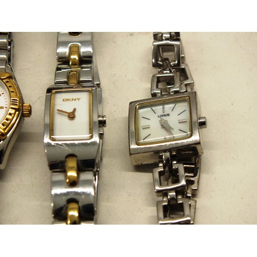 389 - 5x ASSORTED LADIES WATCHES TO INCLUDE DKNY, GUESS, LORUS AND STORM