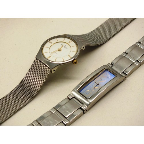 392 - 3x LADIES WRISTWATCHES TO INCLUDE SKAGEN AND TWO DKNY WATCHES