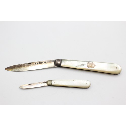 503 - 2 x Antique Hallmarked .925 STERLING SILVER Knives w/ MOP Handles (50g)