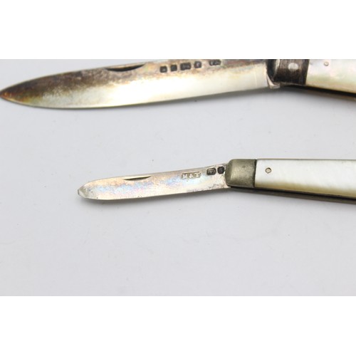 503 - 2 x Antique Hallmarked .925 STERLING SILVER Knives w/ MOP Handles (50g)