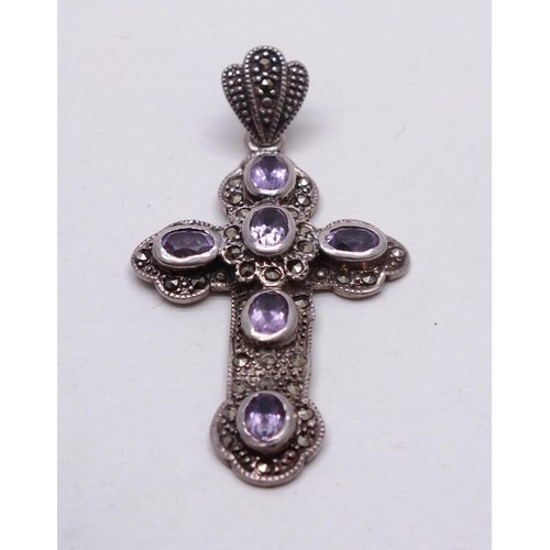 373 - 925 SILVER MARCASITE AMBER GLASS CROSS PENDANT CELTIC SILVER RING -SIZE P AND 925 SILVER DENDRITIC O... 