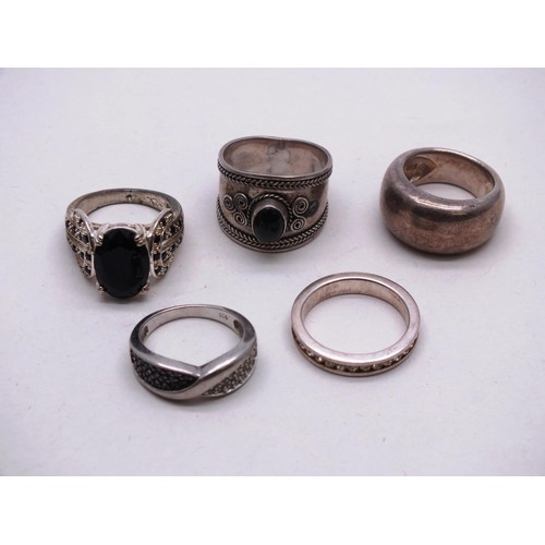 377 - FIVE SILVER RINGS