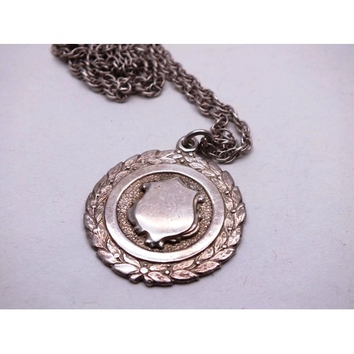 379 - SILVER FOB AND CHAIN AND A SILVER AQUAMARINE NECKLACE- 43G