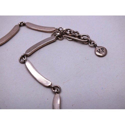 379 - SILVER FOB AND CHAIN AND A SILVER AQUAMARINE NECKLACE- 43G