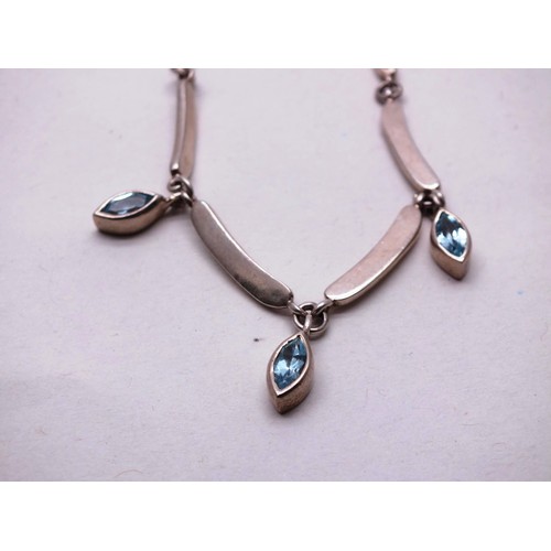 379 - SILVER FOB AND CHAIN AND A SILVER AQUAMARINE NECKLACE- 43G