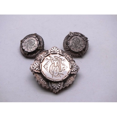 387 - THREE VICTORIAN SILVER BROOCHES WITH MONOGRAMS- 18G