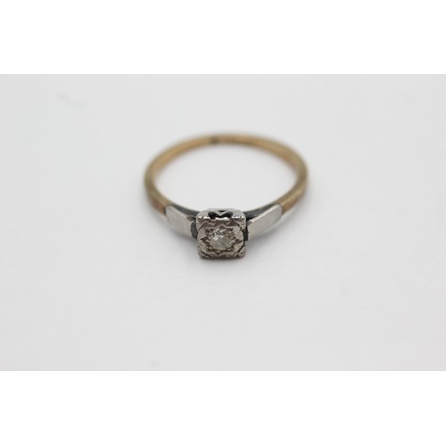 544 - 9ct gold vintage diamond solitaire cathedral setting ring (2g) size K