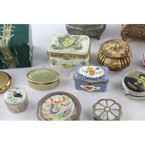 551 - 20 x Vintage Decorative TRINKET / PILL Boxes Inc Porcelain, Shell Etc