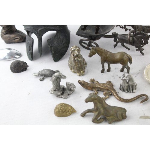 571 - Collection of Mixed Metal Ware Inc Bronze Helmet, Animals, Bookends ETC