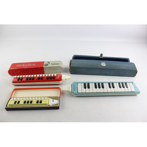 594 - 3 x Vintage Boxed / Cased Melodicas Inc Antoria, Hohner, Otava Etc