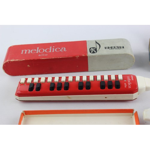 594 - 3 x Vintage Boxed / Cased Melodicas Inc Antoria, Hohner, Otava Etc