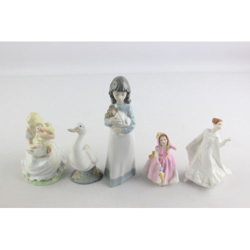 602 - 5 x Royal Doulton / Nao / Coalport Figures Inc Babie, Wisdom, The Goose Girl Etc