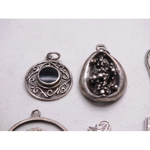 37 - SILVER JEWELLERY INCLUDES PENDANTS AND INGOT NECKLACE