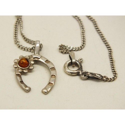 244 - STERLING SILVER & AMBER HORSESHOE NECKLACE