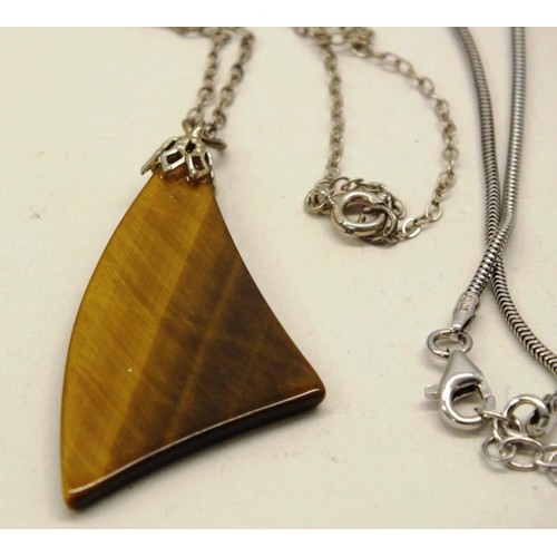 246 - TWO 925 SILVER NECKLACES INCLUDES TIGER EYE