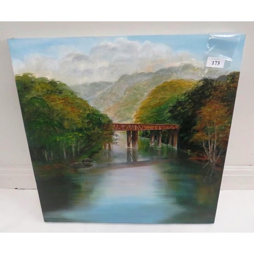 173 - ORIGINAL OIL ON CANVAS PAINTING - REDBROOK BRIDGE WYE VALLEY - BY D.MARIANA ROBINSON