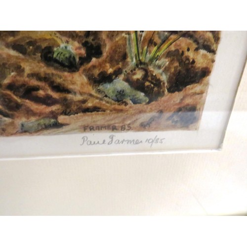 186 - FRAMED PRINT OF A HARE 10/85 BY PAUL FARMER