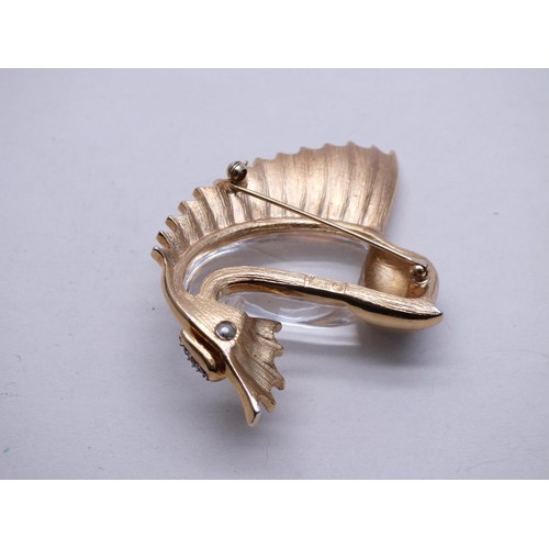 11 - VINTAGE TRIFARI LUCITE JELLY BELLY GOLD GILT SAIL FISH BROOCH CIRCA 1940'S BY NORMAN BEL GEDDES- APP... 