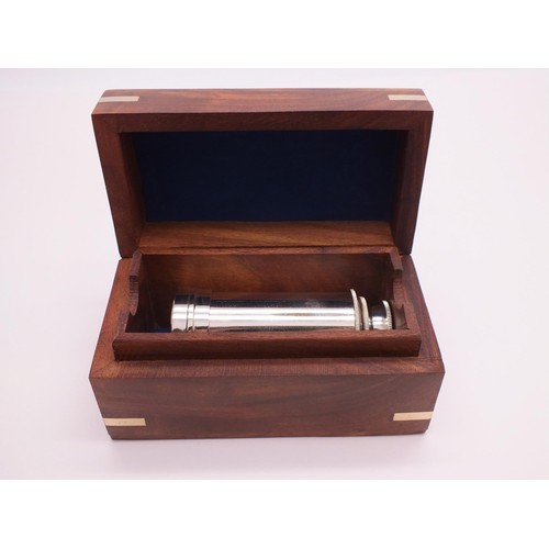 318 - CHROME TELESCOPE IN WOODEN BOX