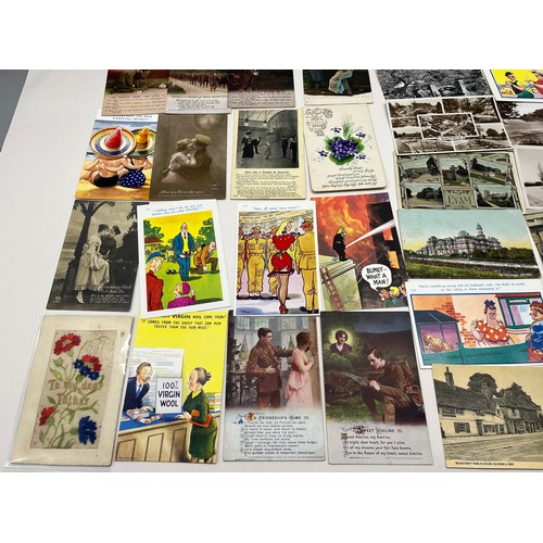 43 - 50 OLD POSTCARDS TO INCLUDE WWI SOLDIERS, SWEETHEARTS ETC